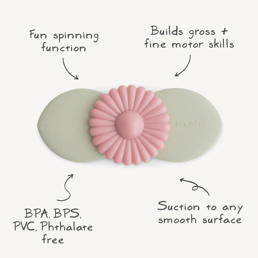 Mushie Blossom bath time toy showing gentle spin and sensory calm