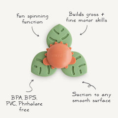Mushie Dino Suction Spinner Toy ready for quick cleaning after bath
