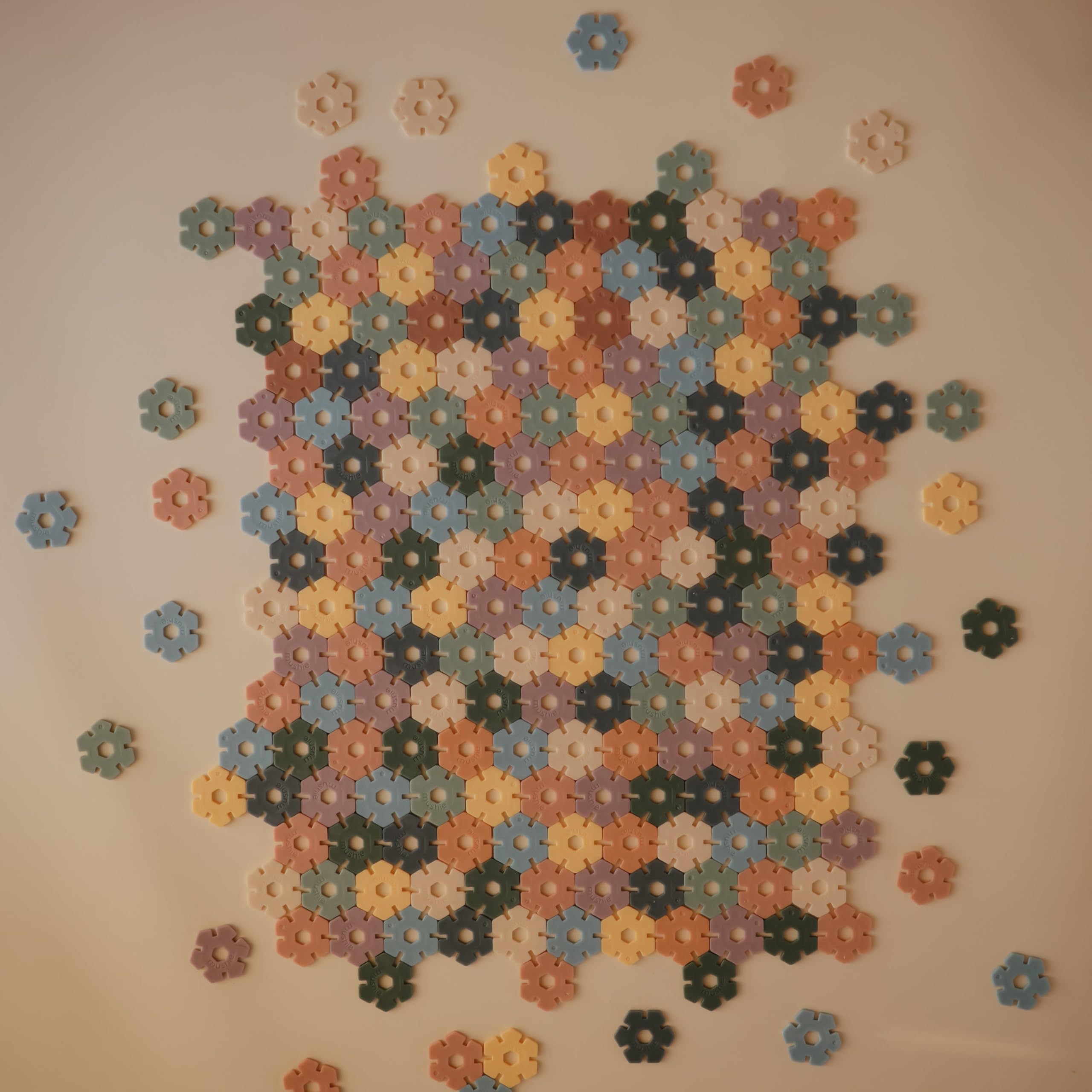 Mushie HEX Connect interlocking blocks enable stable builds and creative play.