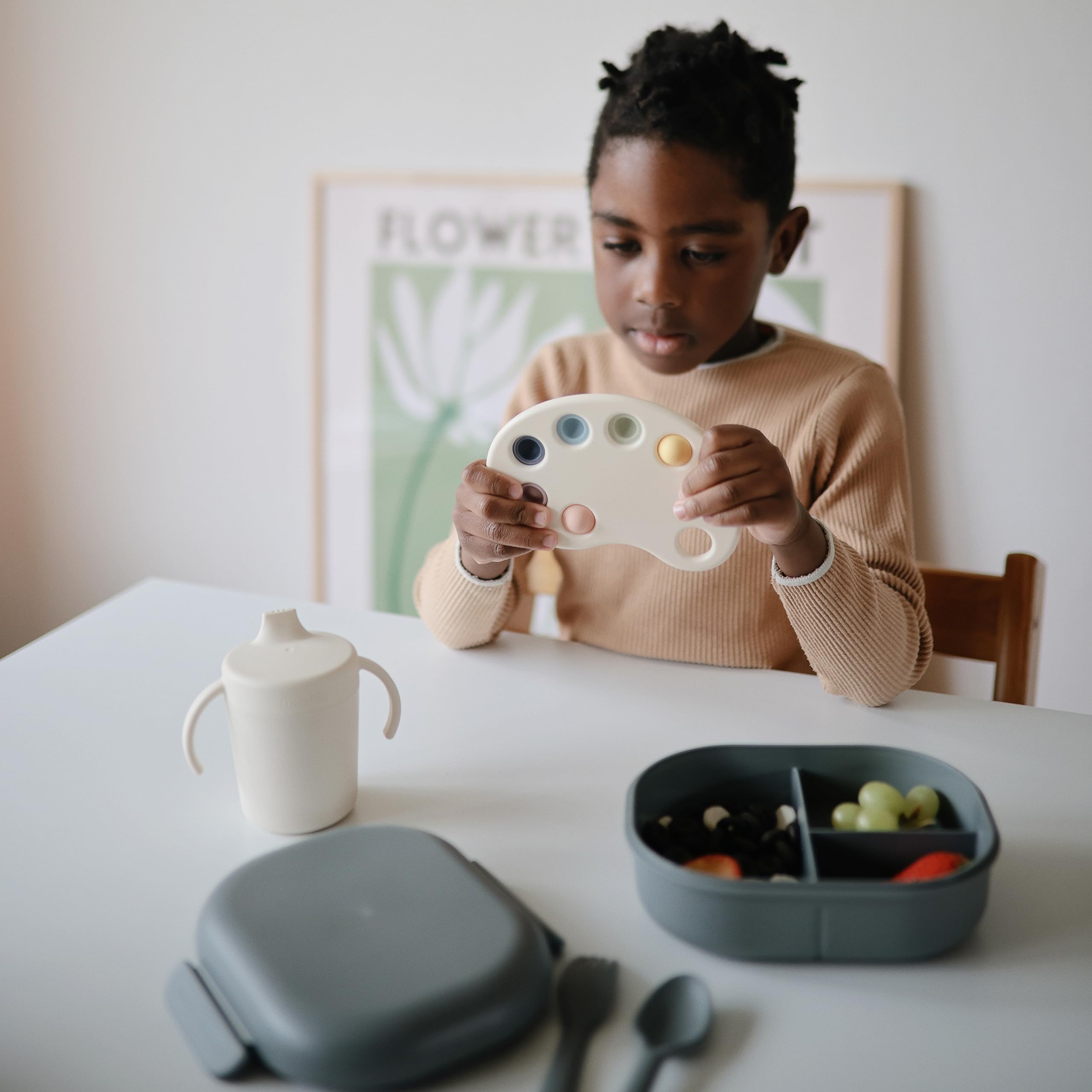Mushie Paint Palette Press Toy features a BPA-free frame for durability.