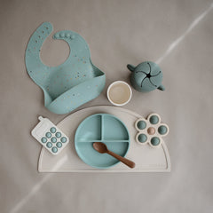 Mushie Phone Press Toy Cambridge Blue made with safe, BPA-free materials.