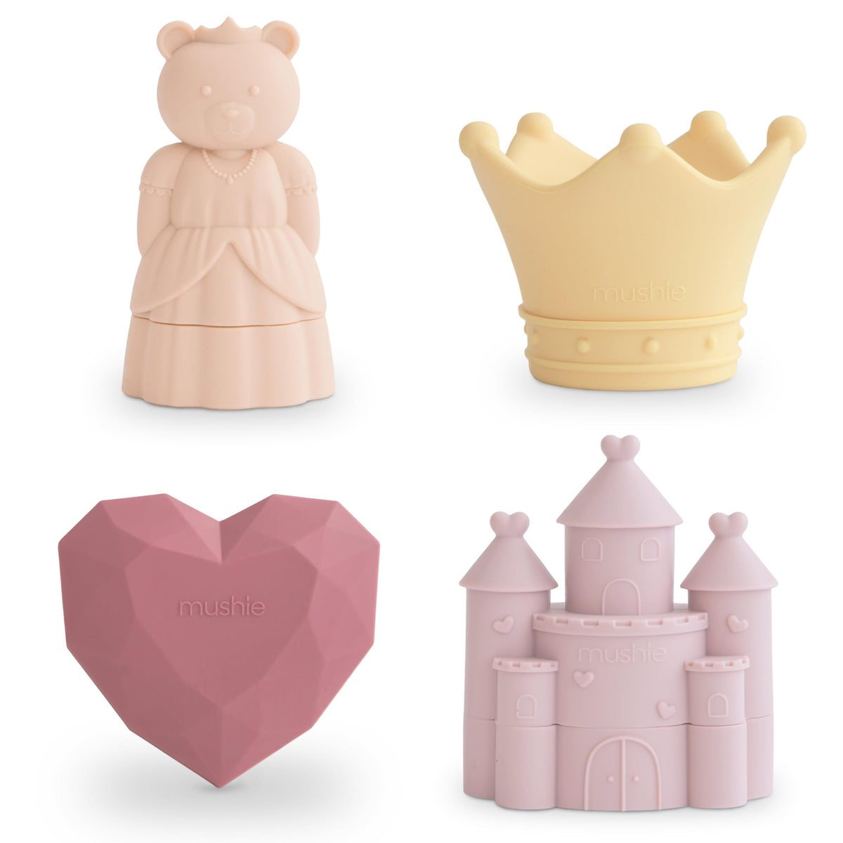 Mushie Princess bath toy crown enhances imaginative play during bath time.