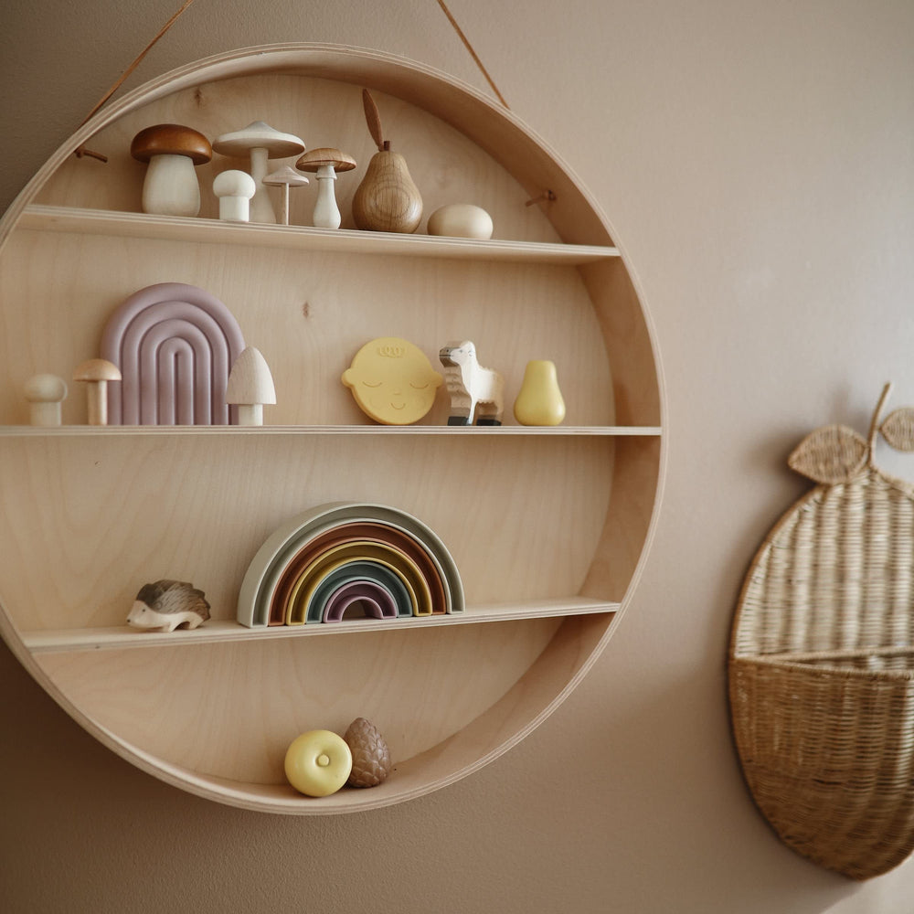 Mushie rainbow stacker Danish-made, Danish hygge-inspired craftsmanship.