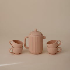 Mushie silicone baby tea play set three cups ready for cooperative pretend play