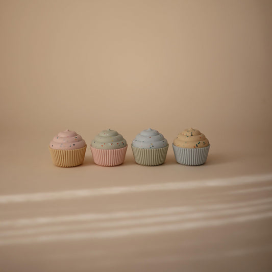 Mushie silicone mix-and-match cupcake toy pack vibrant colors promote tactile exploration