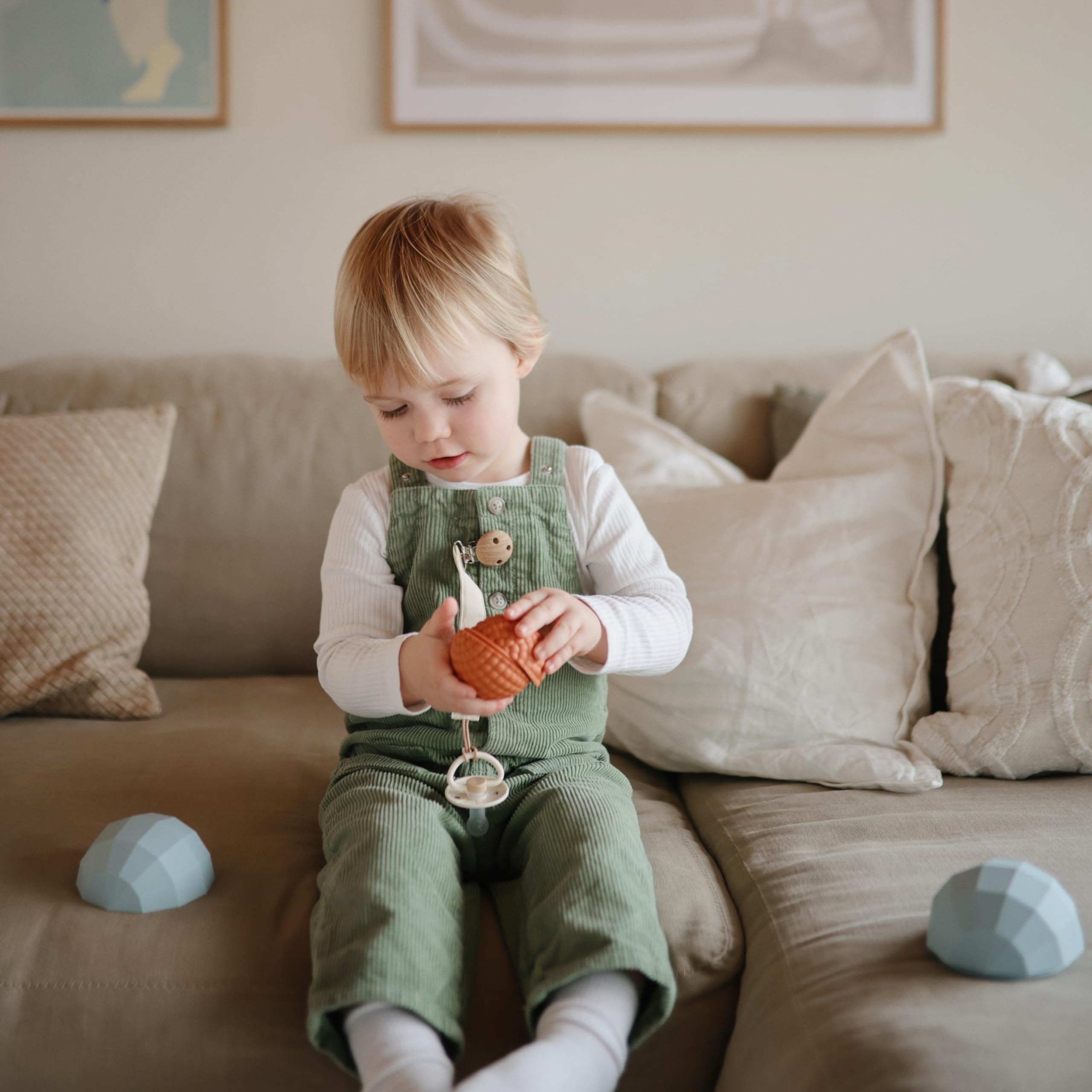 Mushie Blush nesting spheres gentle rattle for soothing baby sounds