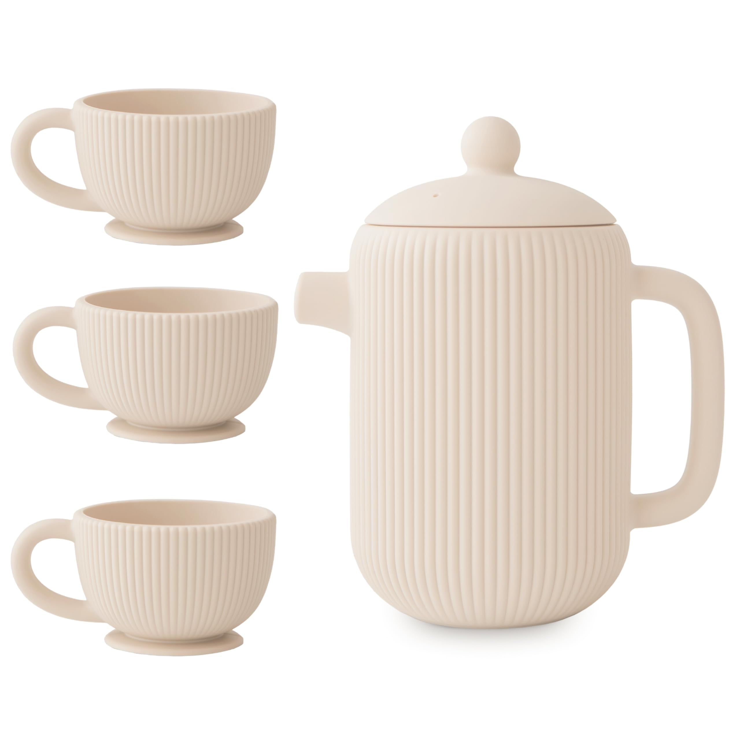 Mushie silicone tea play set teapot lid close-up for safe pretend tea time