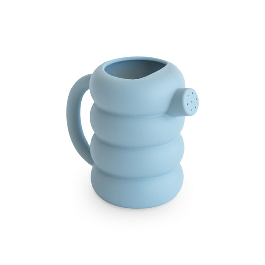 Mushie silicone watering can in French Blue for bath time and sensory play