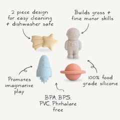 Mushie Space Bath Astronaut, soft silicone for safe, comfortable bath play.