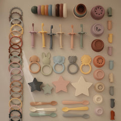 Mushie stacking cups forest Danish design: crafted in Denmark with gentle aesthetics and durable plastics.