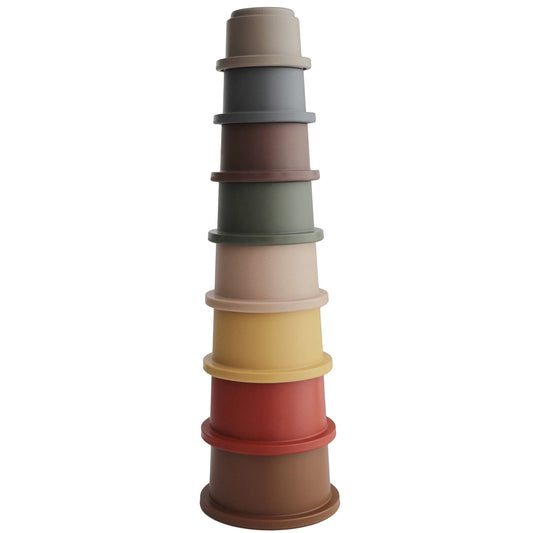 Mushie Stacking Cups Toy round tower assembled for play and learning