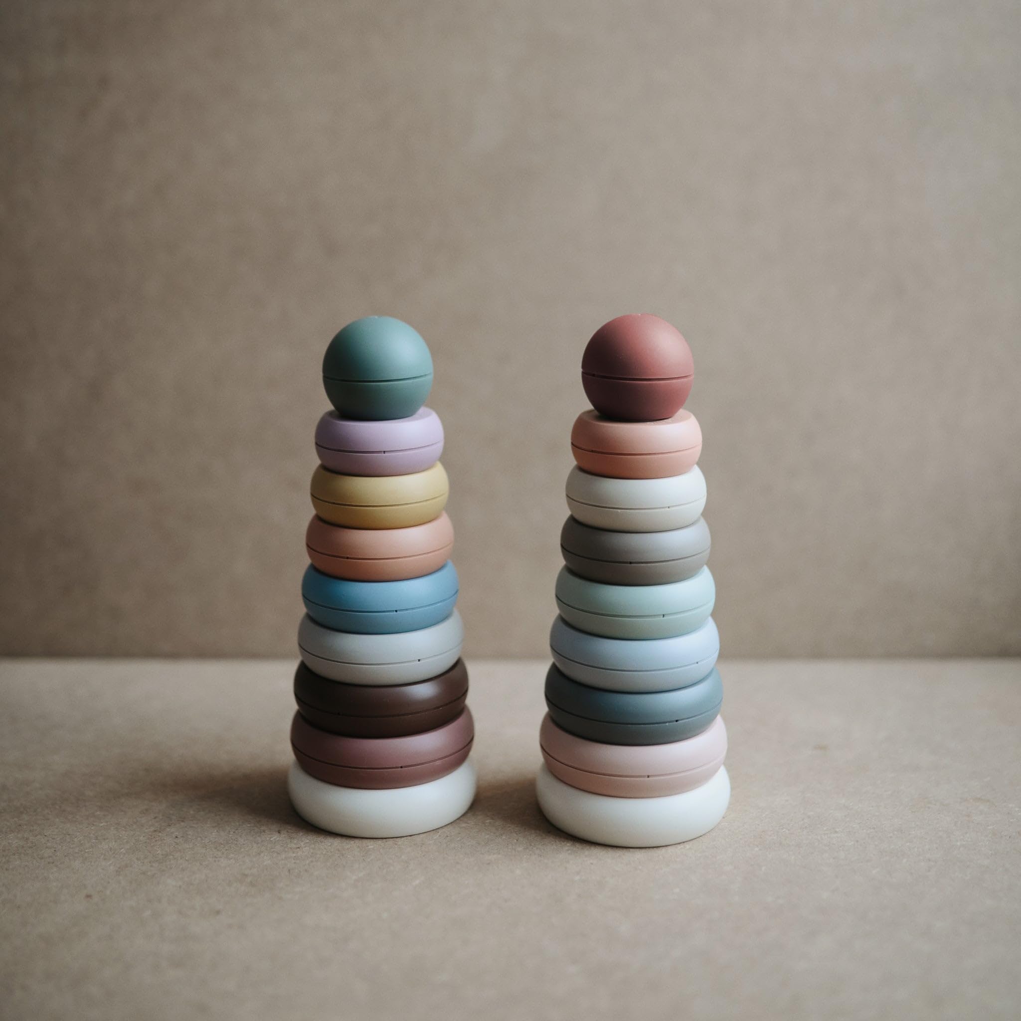 Mushie stacking rings reflect Danish Hygge aesthetics for calm nursery moments