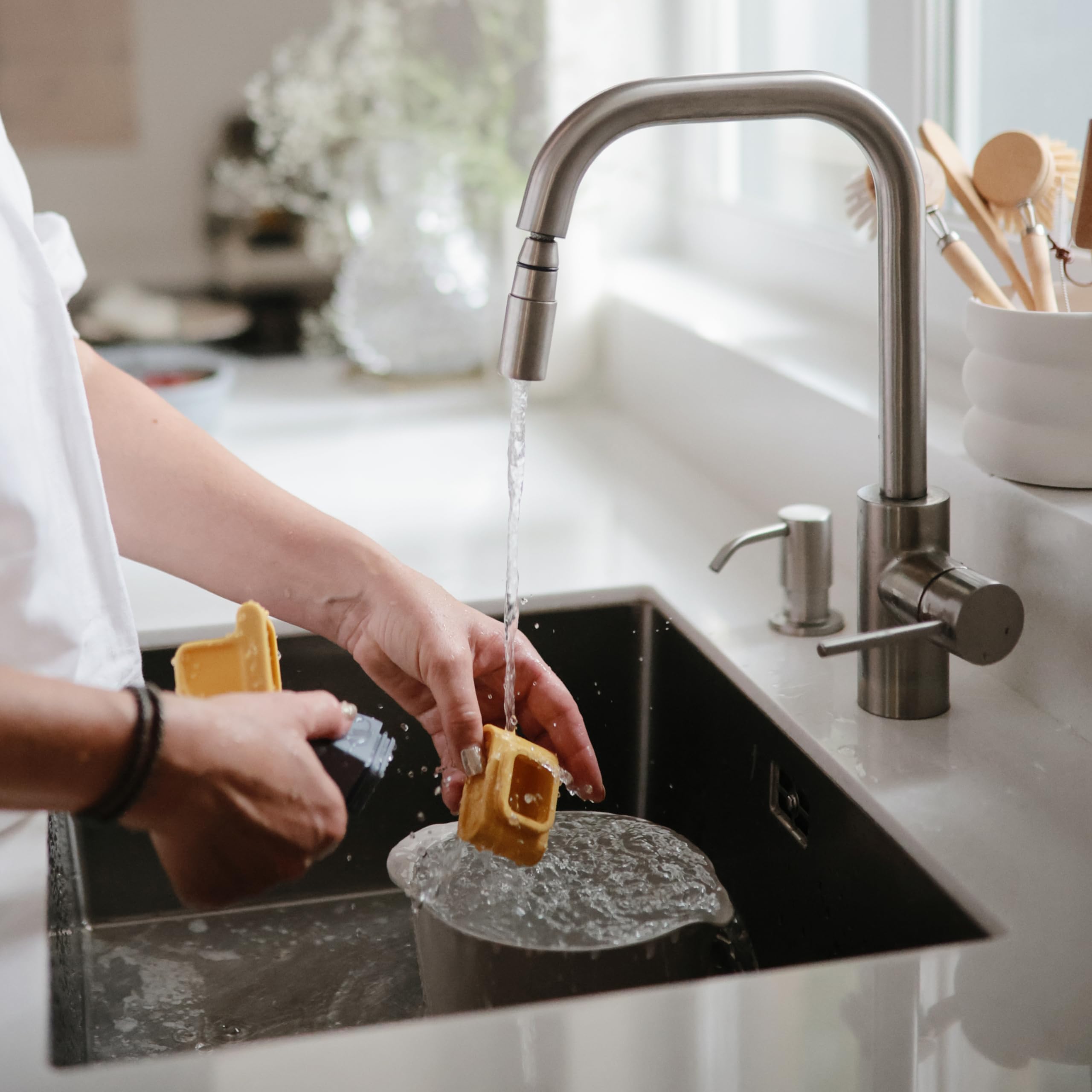 Mushie dishwasher-safe bath toy: top rack friendly for busy families.
