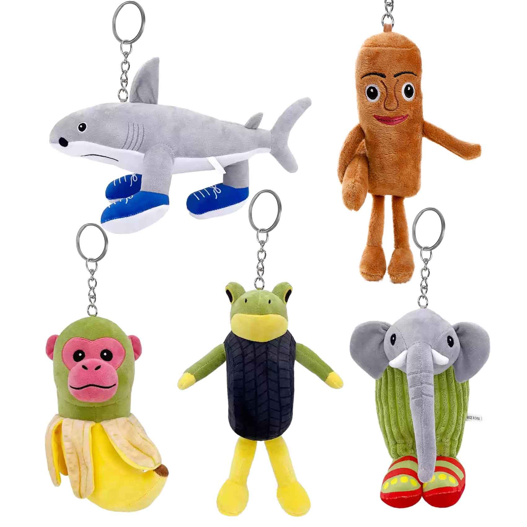 Mushplushies brainrot plush keychain with sneaker-face design, ideal for backpacks.