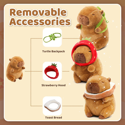 Mushplushies capybara keychain with strawberry headpiece adds a cute, collectible touch.