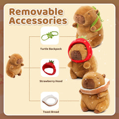 Mushplushies capybara keychain with strawberry headpiece adds a cute, collectible touch.