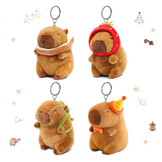 Mushplushies capybara keychain with turtle backpack design for playful bag personalization.