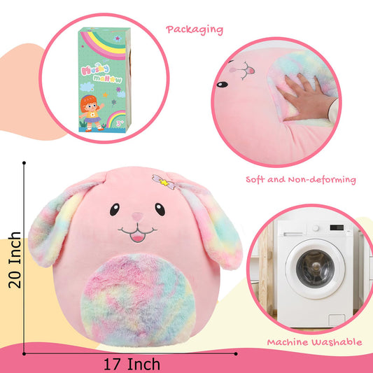 Mushymallow bunny with long pink ears provides soft decor and plush comfort.