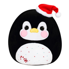 Mushymallow 12-inch penguin pillow with Christmas hat for cozy hugs.