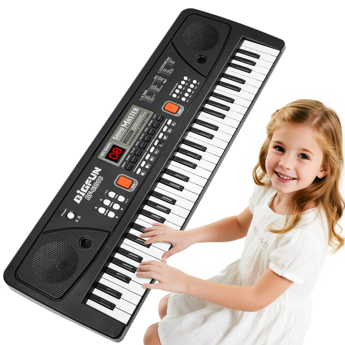 MusicForset 61-key kid piano front view highlighting beginner-friendly layout for easy learning