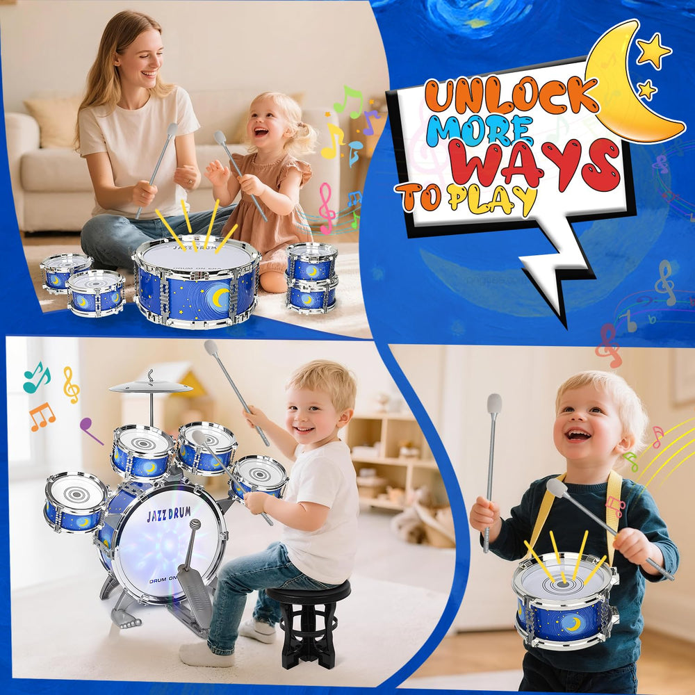 MusicForset kids drum set features bright colors inviting creative rhythm sessions.