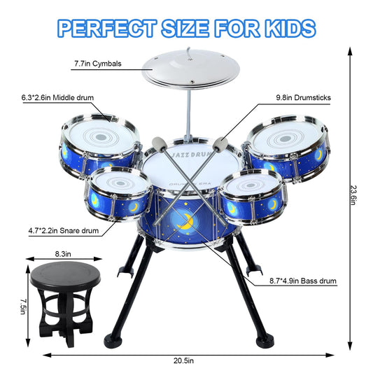MusicForset drumset with sturdy legs prevents tipping during playtime.