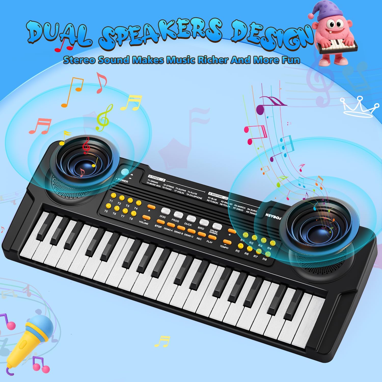 MusicForset dual speakers and mini microphone deliver clear, lively group play.