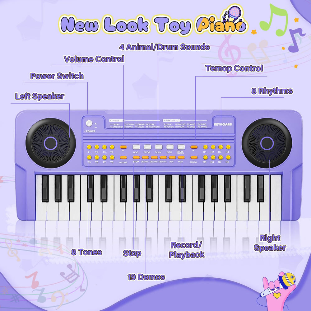 MusicForset compact purple kid piano, travel-ready design.