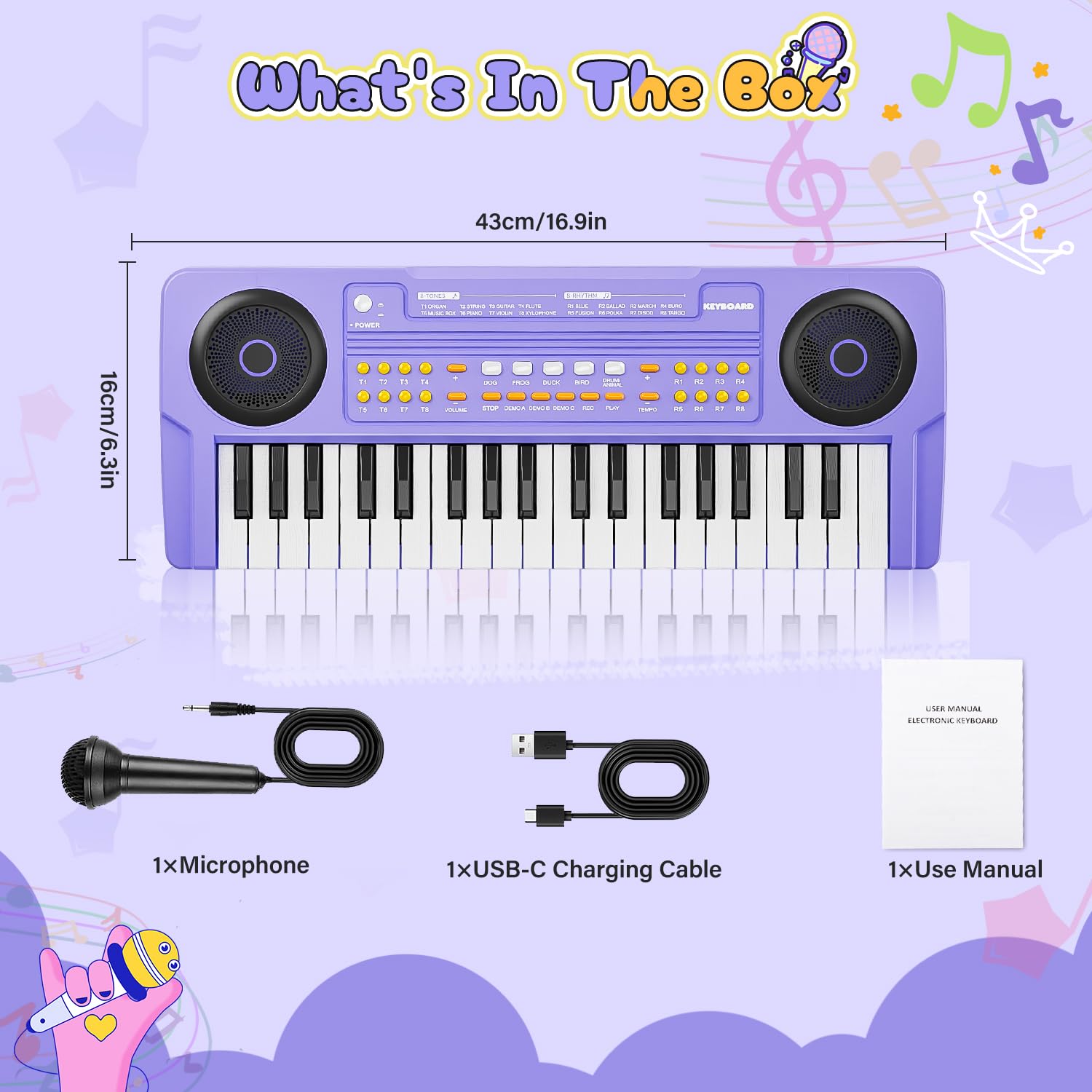 MusicForset portable 37-keys piano purple, battery mode for outdoor play.