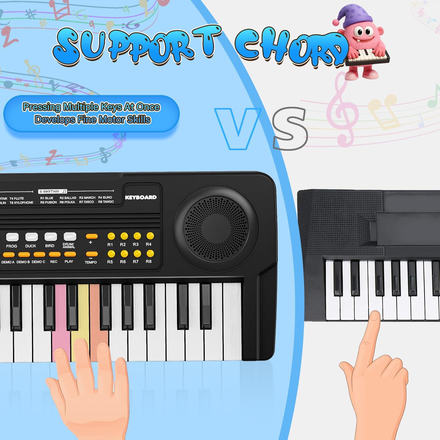 MusicForset upgraded 37-key side view highlighting compact, portable design for travel.