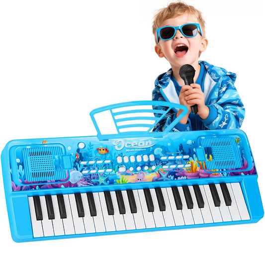 MusicForset upgraded 37-key keyboard front view with ocean theme for imaginative play.