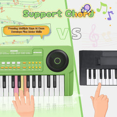 MusicForset upgraded 37-key keyboard for kids, side view, compact design for small hands.