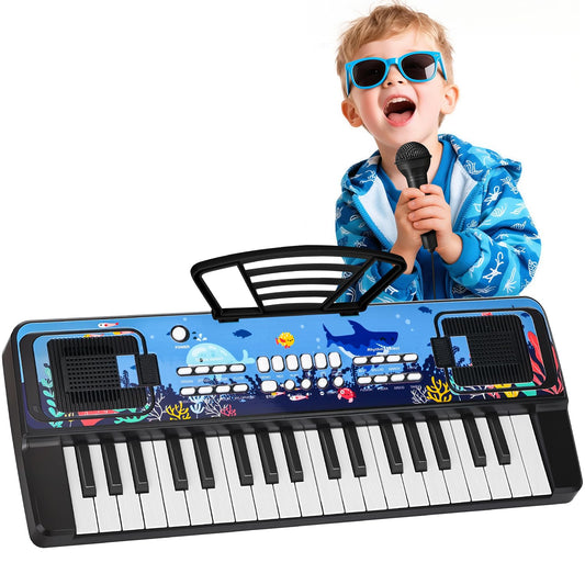 MusicForset upgraded 37-key piano keyboard with ocean design encourages imaginative play