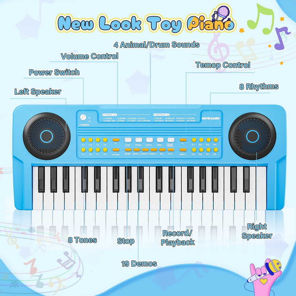 MusicForset compact blue 37-key kids piano ideal for tiny hands and curious minds.