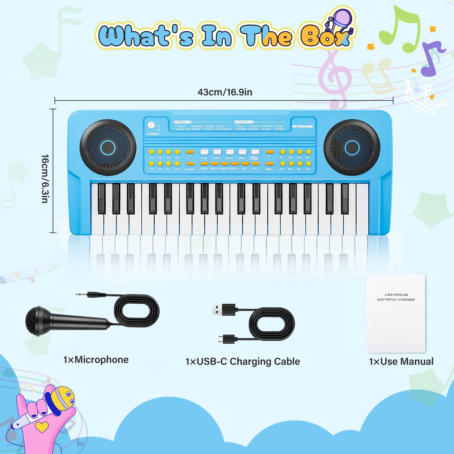 MusicForset dual-speaker blue piano delivers clear, lively sound for early musical moments.