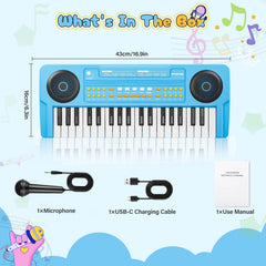MusicForset dual-speaker blue piano delivers clear, lively sound for early musical moments.