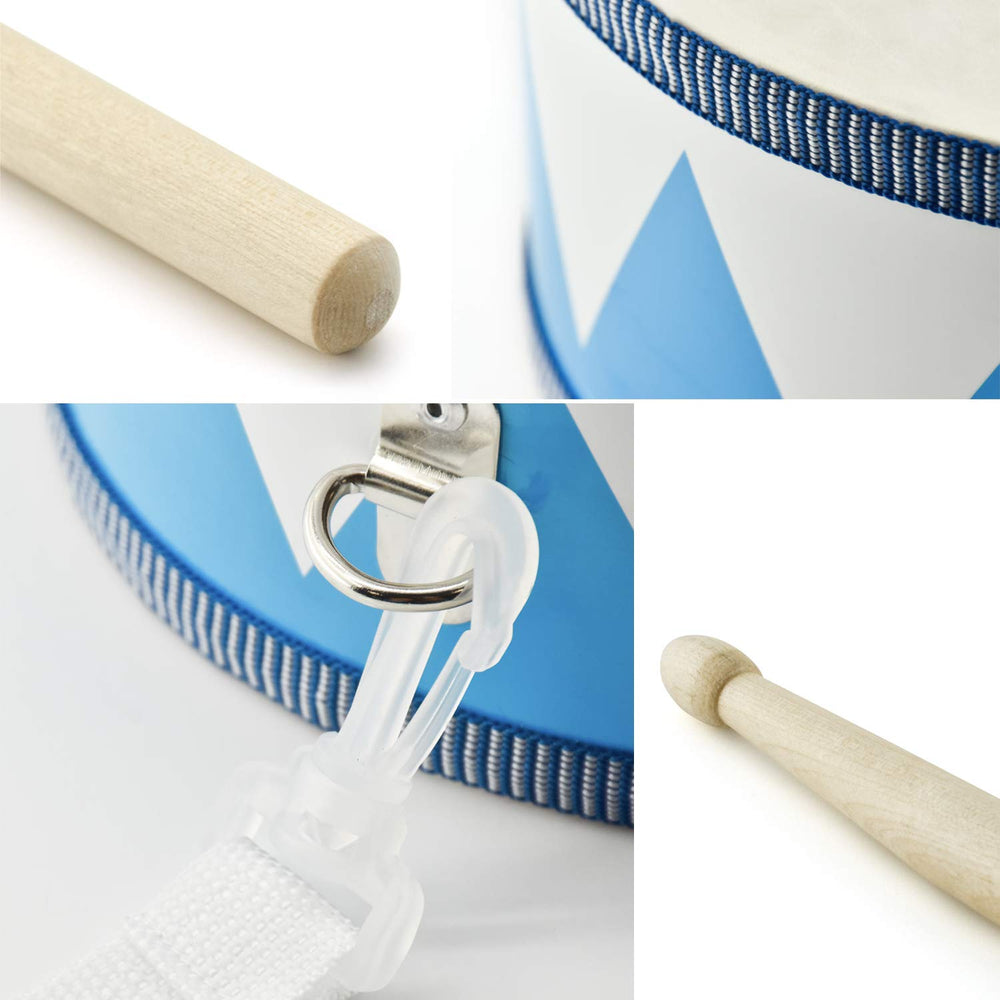 MUSICUBE Kids Drum Set with strap and sticks emphasizes portability and playtime variety.