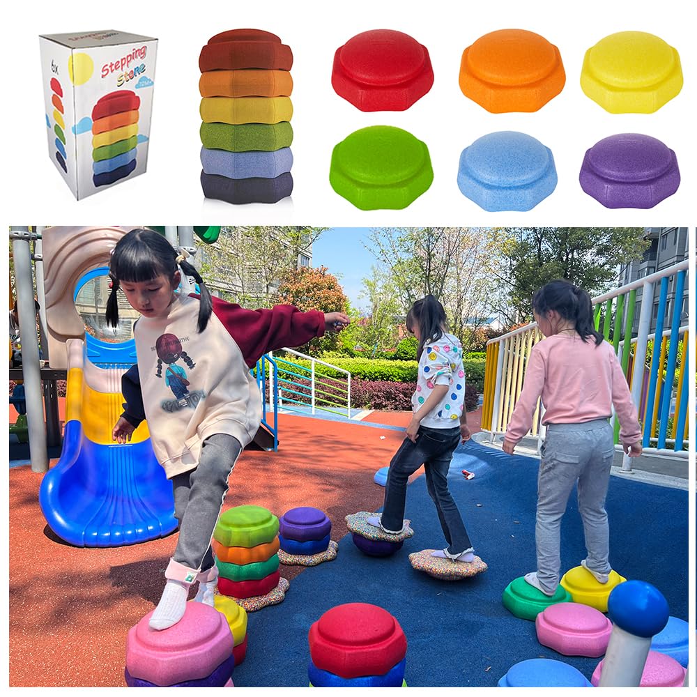 Mutasui Balance Stepping Stones for Kids 6-piece set for safe, imaginative play.