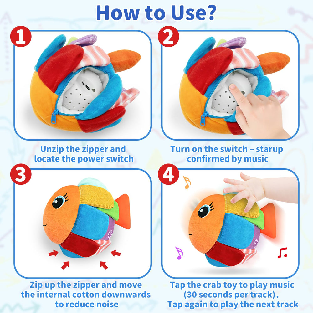 MUUHU Crawling Baby Fish Toy features soft plush fabric ideal for gentle touch and cuddling