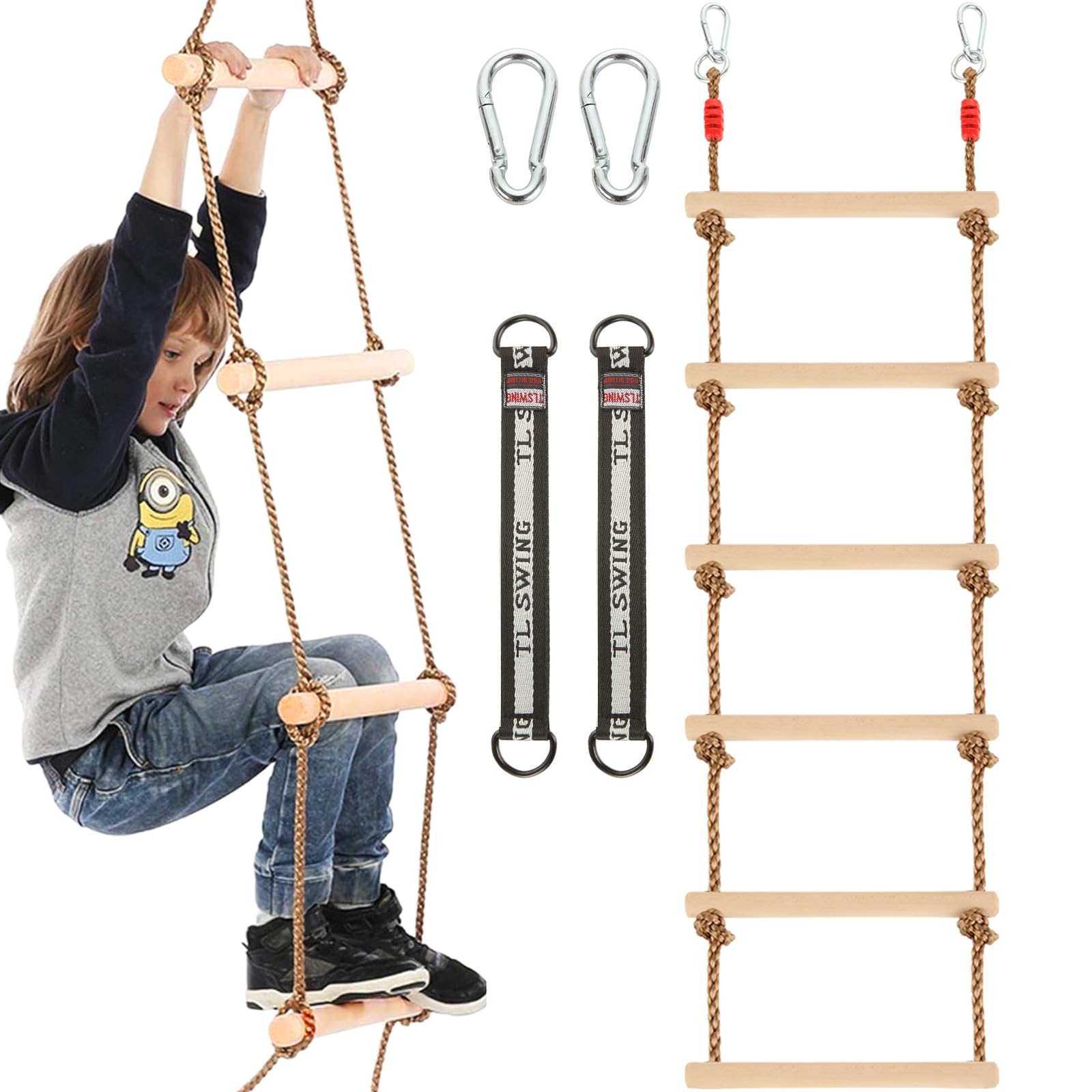 MUXHEL rope ladder wooden top hooks for sturdy outdoor setup