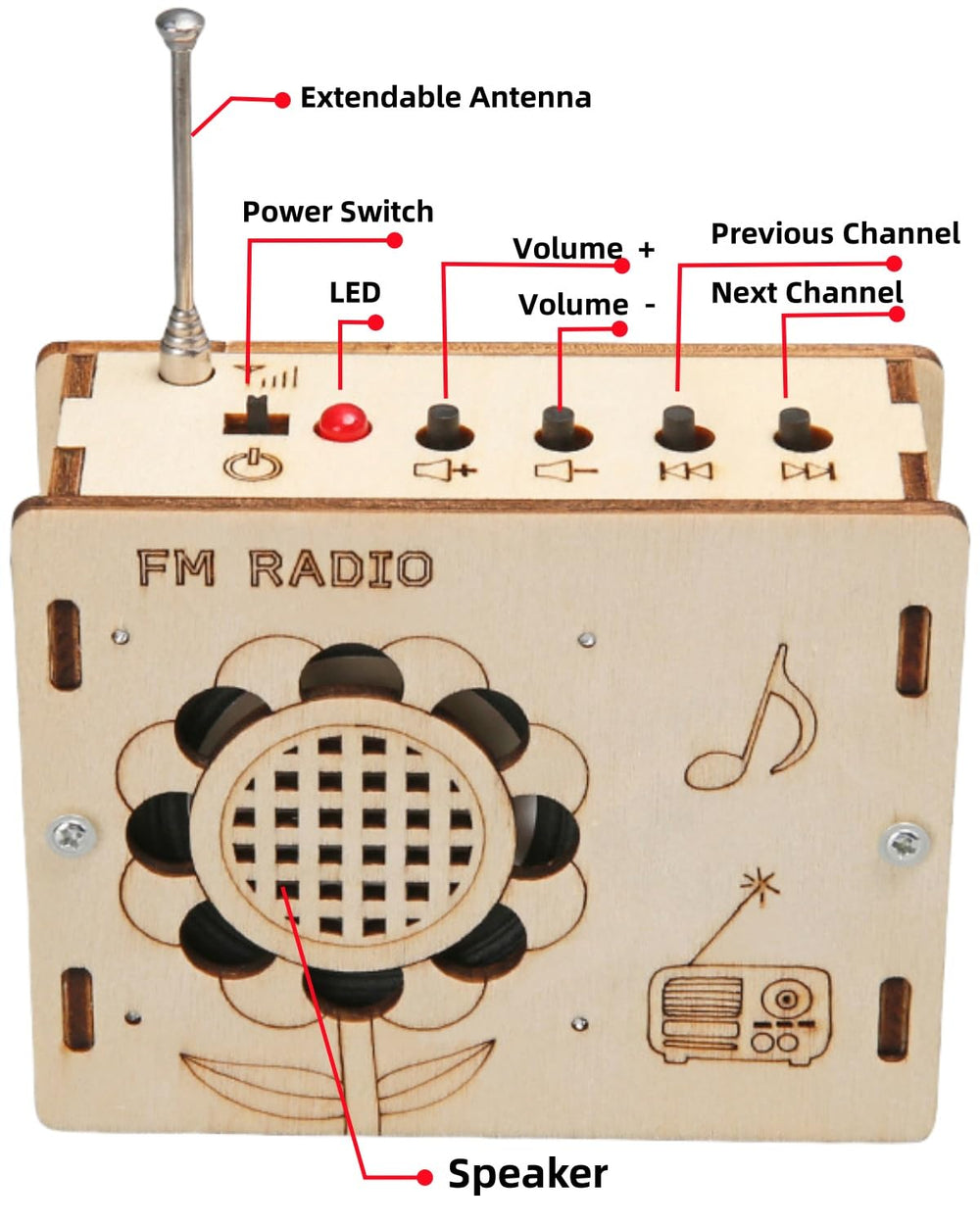 MUXWELL DIY FM Radio Kit telescopic antenna enhances FM reception