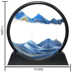 Muyan sandscapes in motion blue 12-inch glass art—soothing visual therapy at your desk