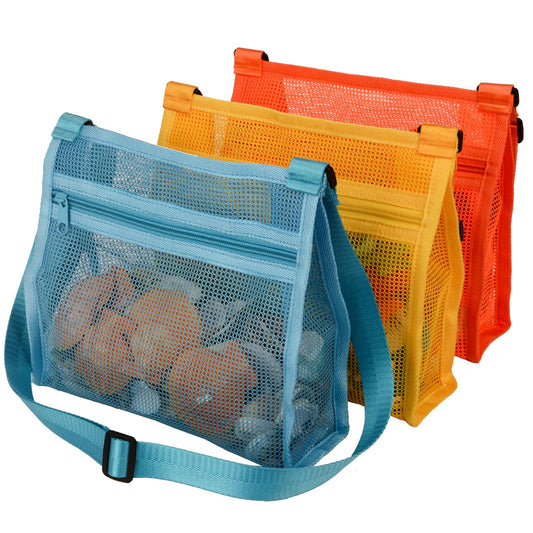 MUYIZI mesh bag for blue beach shells, quick-dry and easy to carry.