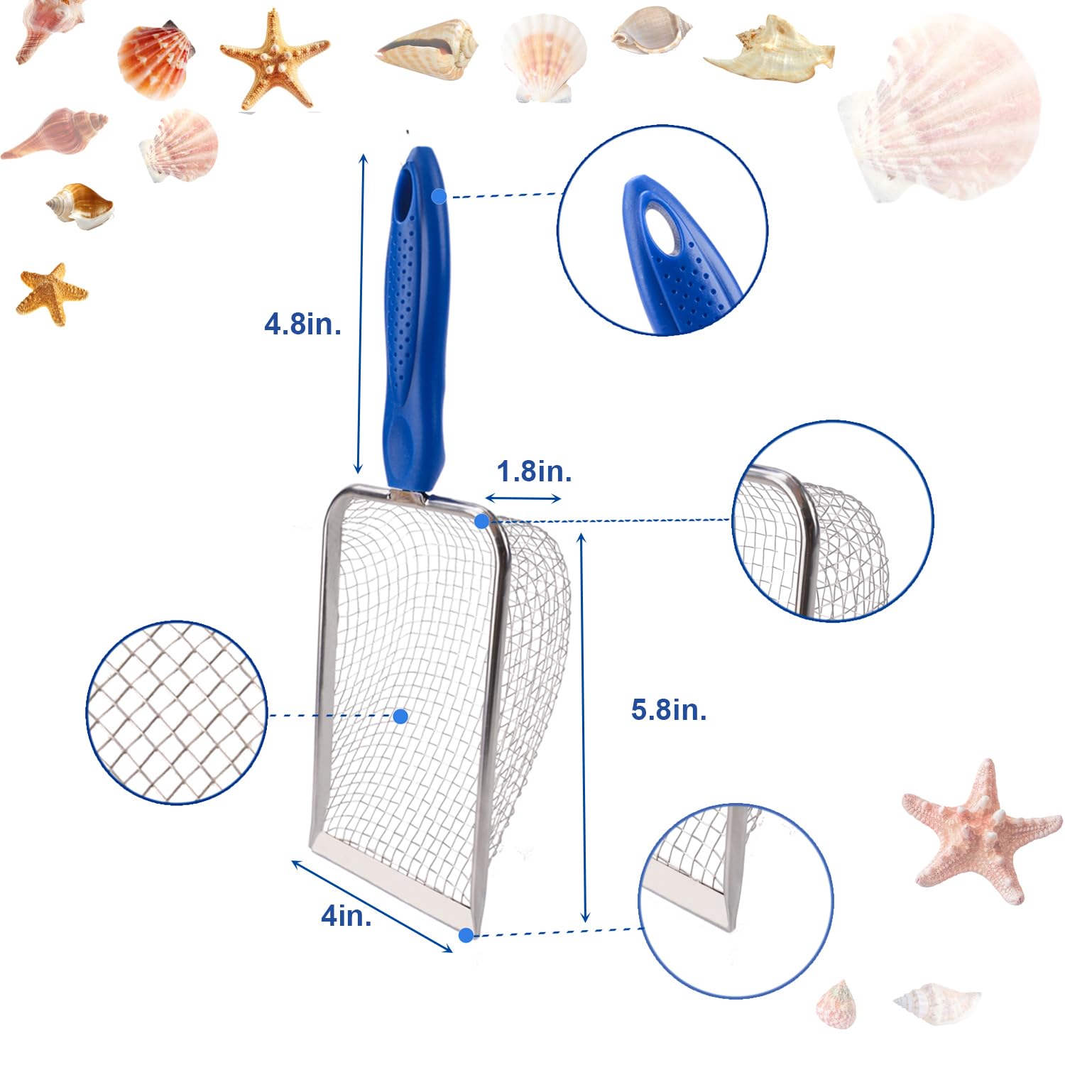 MUYIZI shark teeth sifter close up showing effective sand filtering