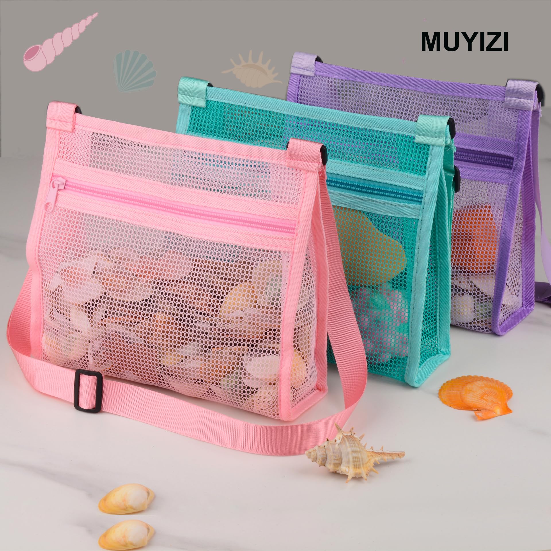 MUYIZI shell bags for beach toy storage after the shore day.