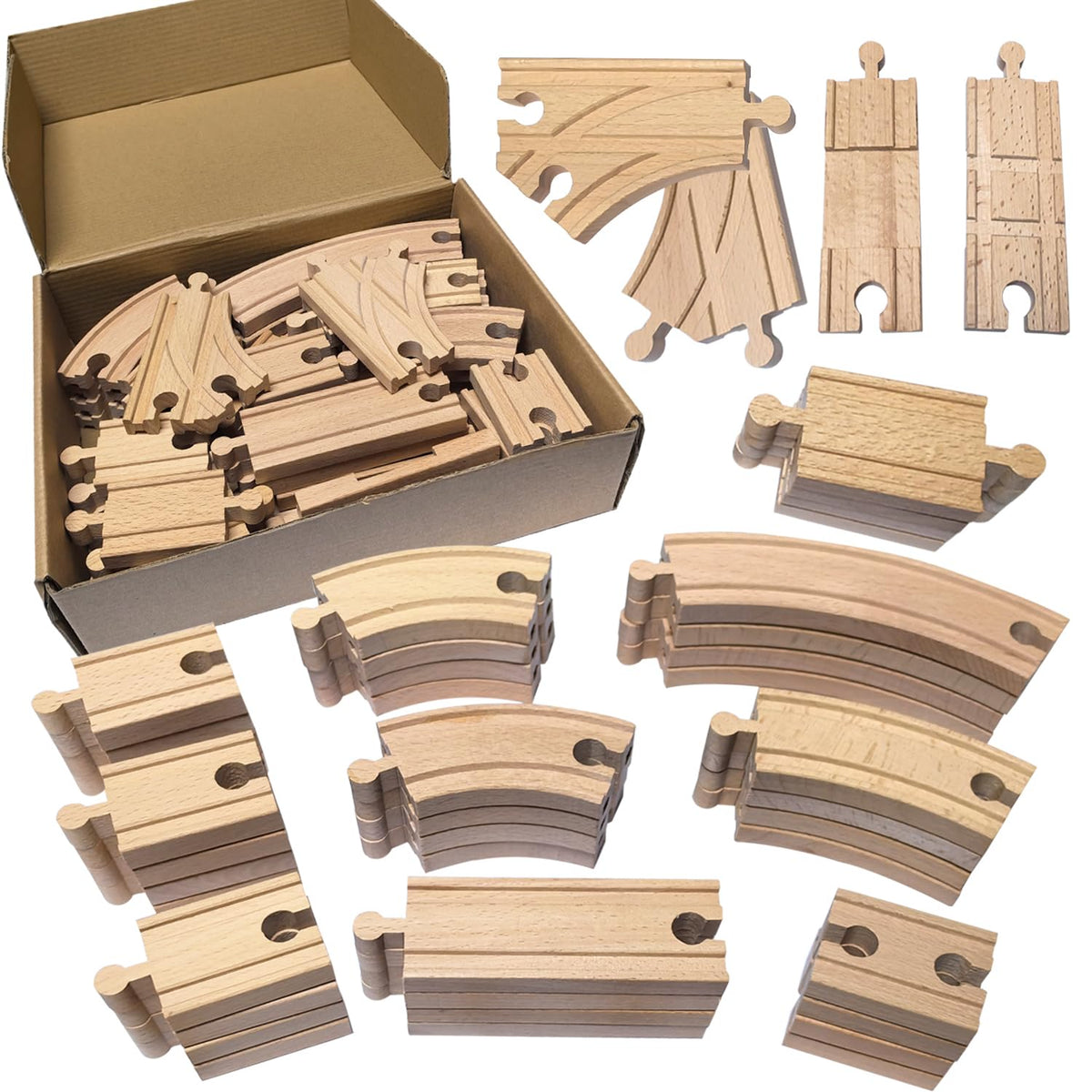 MUYUTOY wooden train track front view for creative play setups