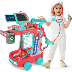 MUZREES doctor kit station trolley for immersive pretend play and organized role-play sessions