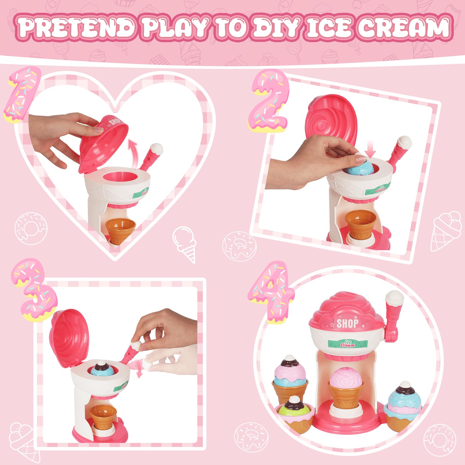 MUZREES ice cream counter with LED light inviting kids to role-play opening shop