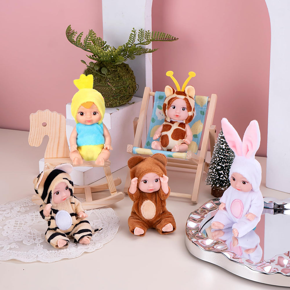 MXSYSHYJ mini doll in chick-pattern clothes sparks gentle play scenarios.