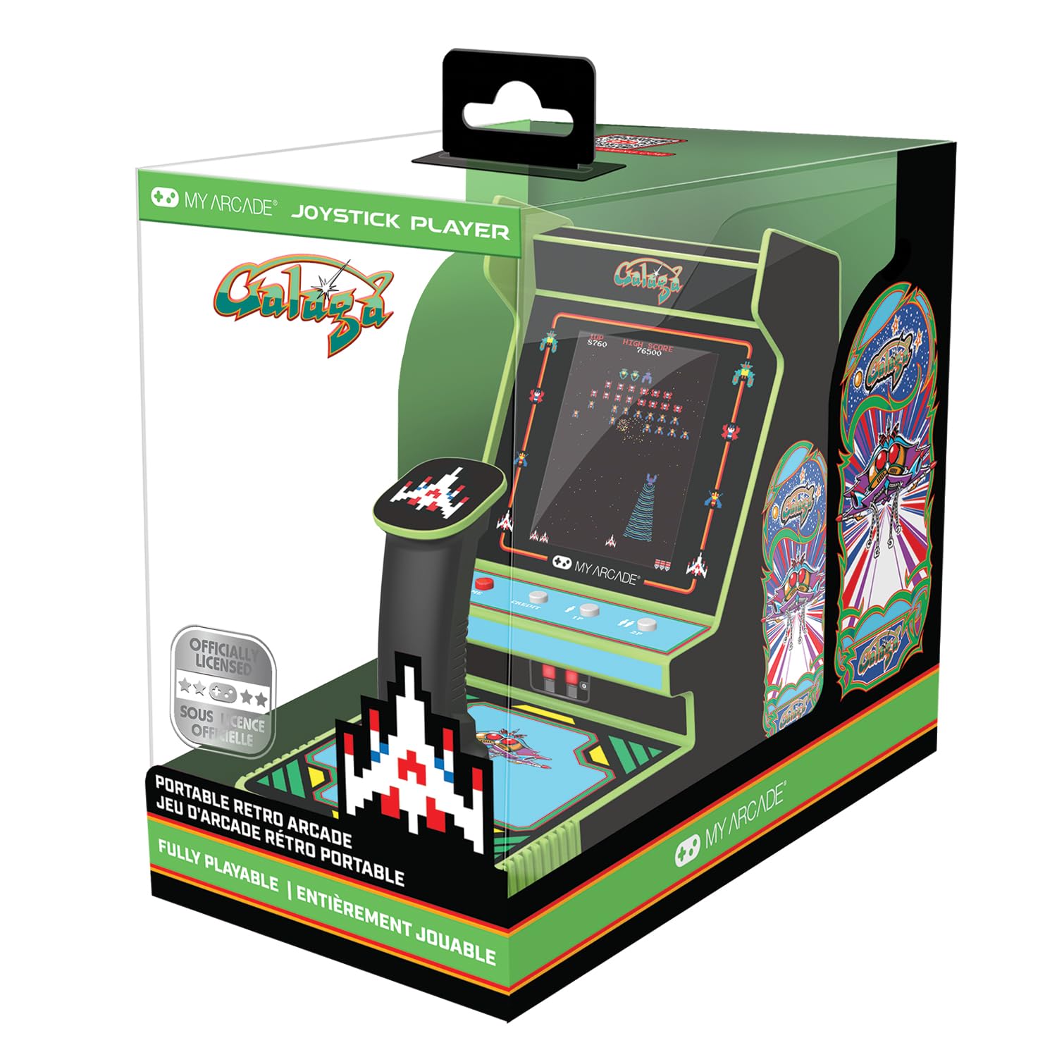 My Arcade Galaga joystick front view for portable retro play.